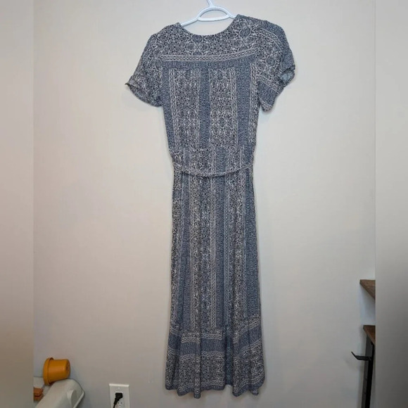 Knox Rose Blue & White Wrap Tie Waist Style Flowy Dress Flutter Sleeve Women S - Picture 9 of 11